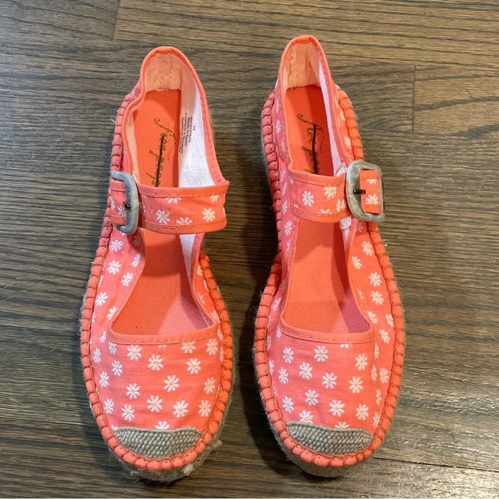 FREE PEOPLE SURFSIDE DAISY PRINT MARY JANE ESPADRILLES TANGERINE ORANGE EU39 NEW - Picture 4 of 12